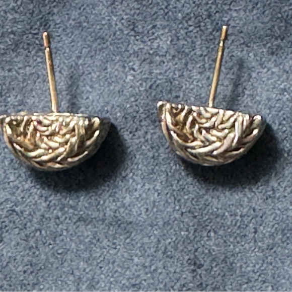 John Hardy Chain LInk Sterling, 18K Gold, Diamond Stud Dome Shaped Earrings - Picture 6 of 8